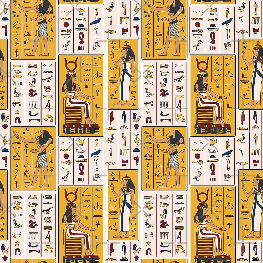 "Seamless pattern with egyptian gods and ancient egyptian hieroglyphs ...