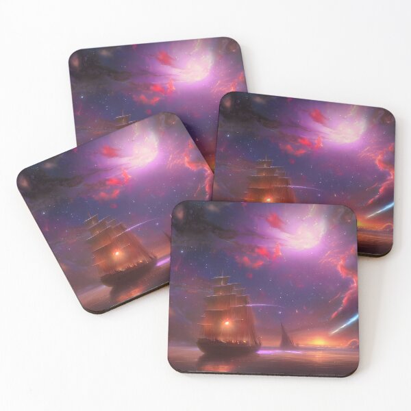 Item preview, Ship floating under the magical night sky designed and sold by MichelangeloAI.