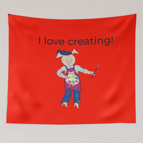 Item preview, Creating! Orange I love creating, left handed pig painter, artist. designed and sold by PiggingJapan.