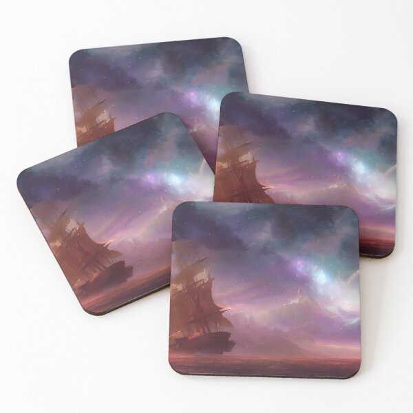 Item preview, Old ship rocking in the space ocean designed and sold by MichelangeloAI.