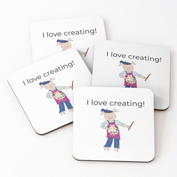 Item preview, Creating! White I love creating, left handed pig painter,artist. designed and sold by PiggingJapan.