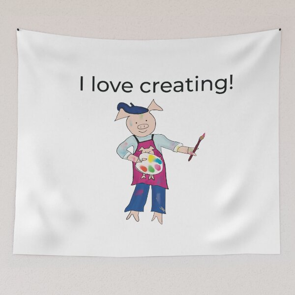 Item preview, Creating! White I love creating, left handed pig painter,artist. designed and sold by PiggingJapan.