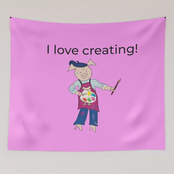 Item preview, Creating! Pink I love creating, left handed pig painter, artist. designed and sold by PiggingJapan.