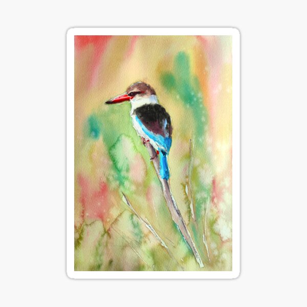 Aperçu de l'œuvre Martin-pêcheur africain, peinture à l'aquarelle sur la faune, art mural d'oiseau, plumes bleues, décoration murale en beaux-arts, cadeau d'anniversaire, retraite, remise de diplôme créée et vendue par Ibolya Taligas.