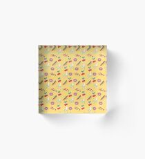 Modern yellow red fruit pizza sweet donuts food pattern Acrylic Block