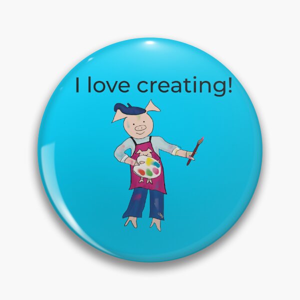 Item preview, Creating! Blue I love creating, left handed pig painter, artist. designed and sold by PiggingJapan.