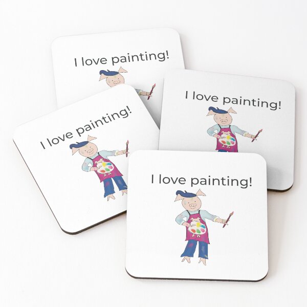 Item preview, Painting! White I love painting, left handed pig painter, artist. designed and sold by PiggingJapan.