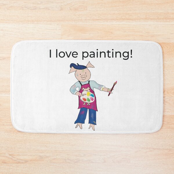 Item preview, Painting! White I love painting, left handed pig painter, artist. designed and sold by PiggingJapan.