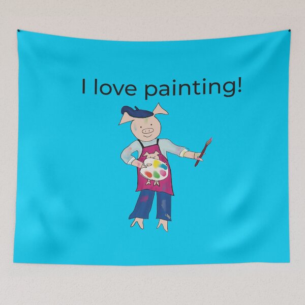 Item preview, Painting! Blue I love painting, left handed pig painter, artist. designed and sold by PiggingJapan.