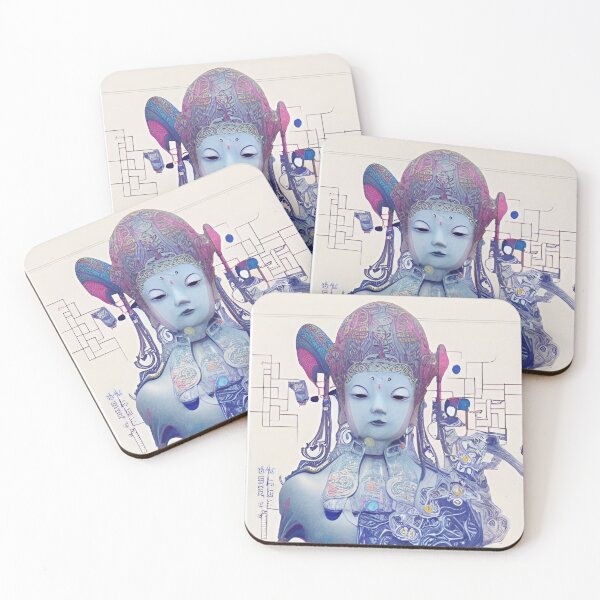 Item preview, Original Chinese Buddha Concept Art Digital Illustration Fantasy Portrait Asian Beauty Abstract Mystical Authentic Korean Japanese Traditional Ink Painting Face Mask Hanya Tattoo Character Design designed and sold by S Y N T H R E A L M.