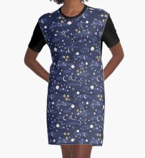 cosmos, moon and stars. Astronomy pattern Graphic T-Shirt Dress