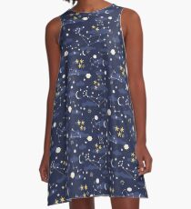 cosmos, moon and stars. Astronomy pattern A-Line Dress