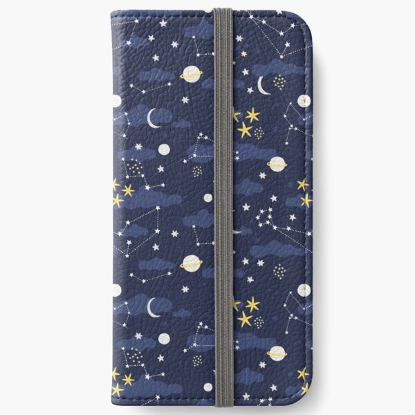 Galaxy - cosmos, moon and stars. Astronomy pattern. Cute cartoon universe design. iPhone Wallet