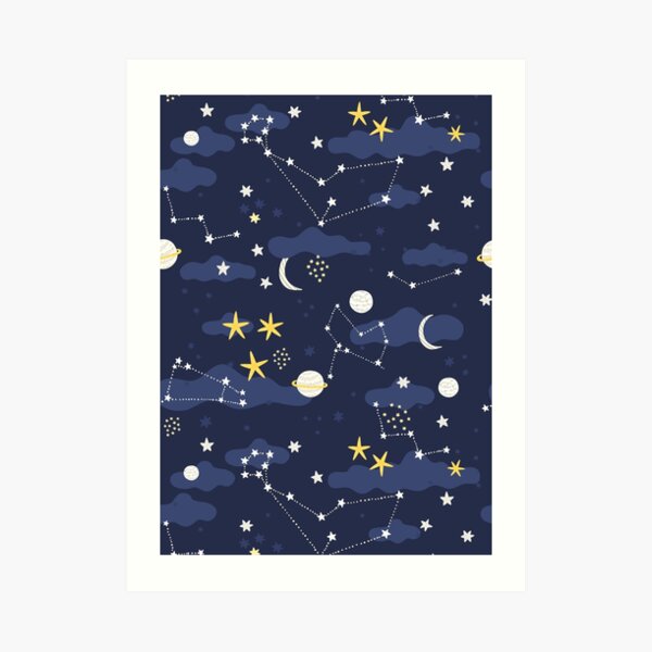 Galaxy - cosmos, moon and stars. Astronomy pattern. Cute cartoon universe design. Art Print