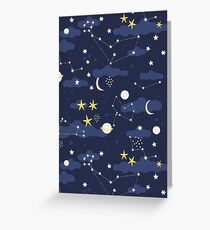 Tarjeta de felicitación Cosmos, luna y estrellas. Patrón astronomico