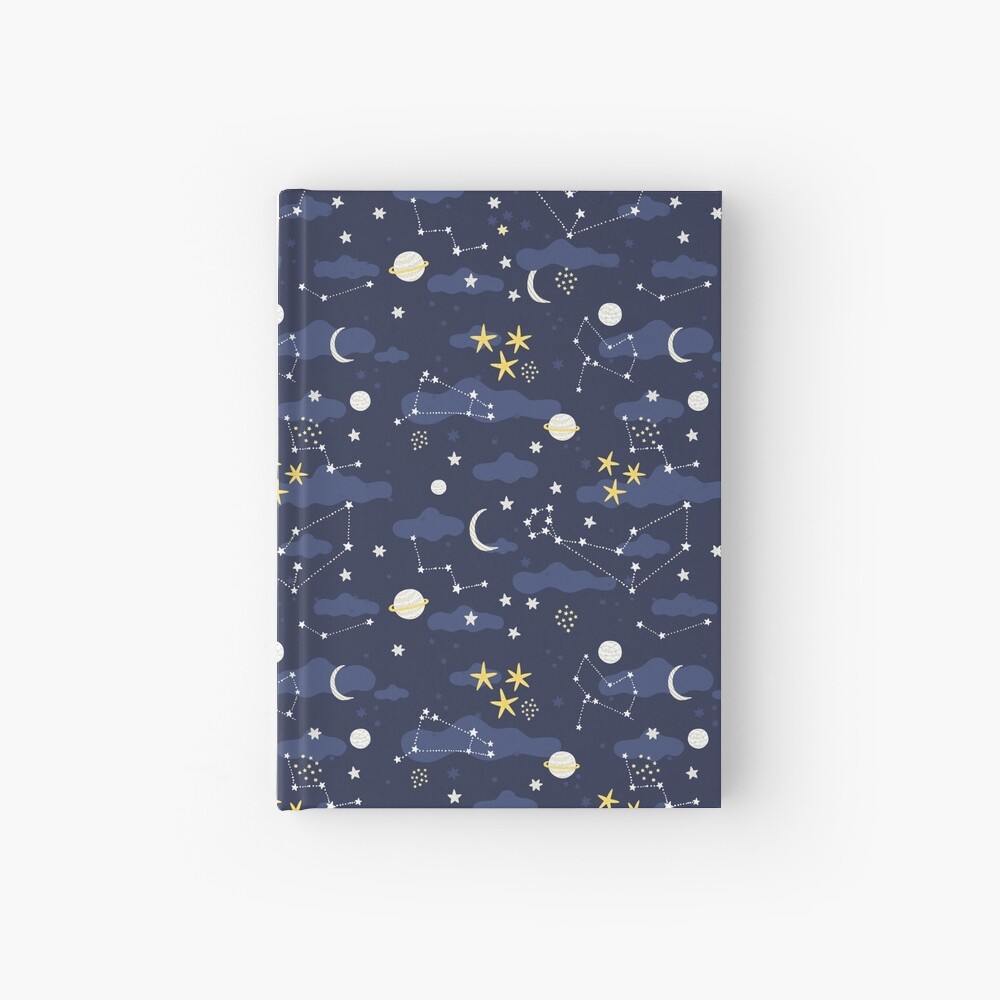 Galaxy - cosmos, moon and stars. Astronomy pattern. Cute cartoon universe design. Hardcover Journal