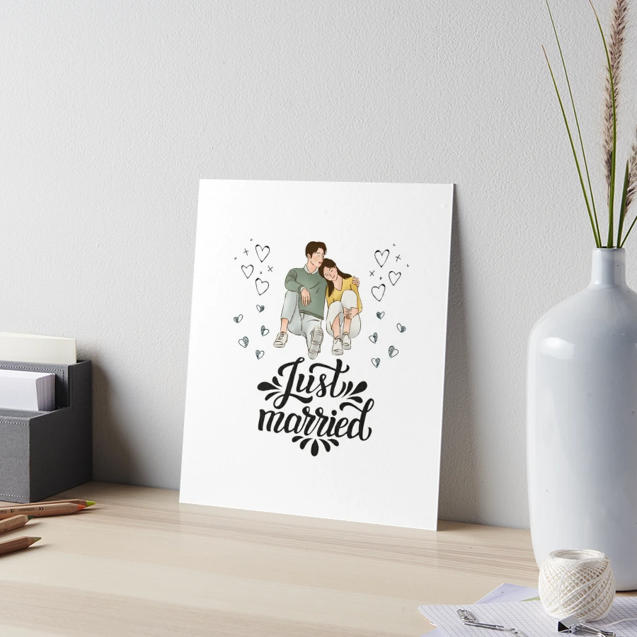 Just Married Couples Gift  Art Board Print for Sale by Quirky Dez