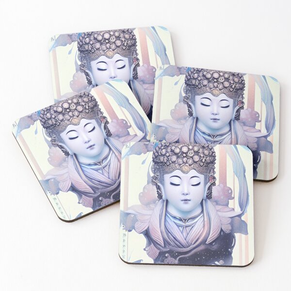 Item preview, Original Chinese Buddha Concept Art Digital Illustration Fantasy Portrait Asian Beauty Abstract Mystical Authentic Korean Japanese Traditional Ink Painting Face Mask Hanya Tattoo Character Design designed and sold by S Y N T H R E A L M.