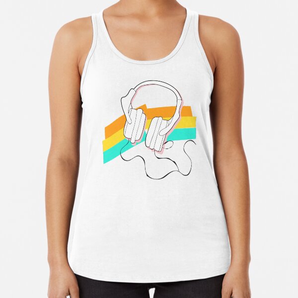 Headphones and rainbow colors Racerback Tank Top