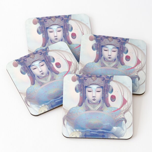 Item preview, Original Chinese Buddha Concept Art Digital Illustration Fantasy Portrait Asian Beauty Abstract Mystical Authentic Korean Japanese Traditional Ink Painting Face Mask Hanya Tattoo Character Design designed and sold by S Y N T H R E A L M.