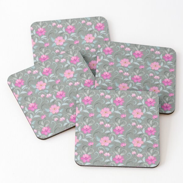 Item preview, Beautiful Pink and Cerise Floral Pattern Grey Green designed and sold by Jaydee001.