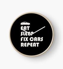 ESSEN, SCHLAFEN, FIX CARS, WIEDERHOLTES T-SHIRT-AUTO Uhr