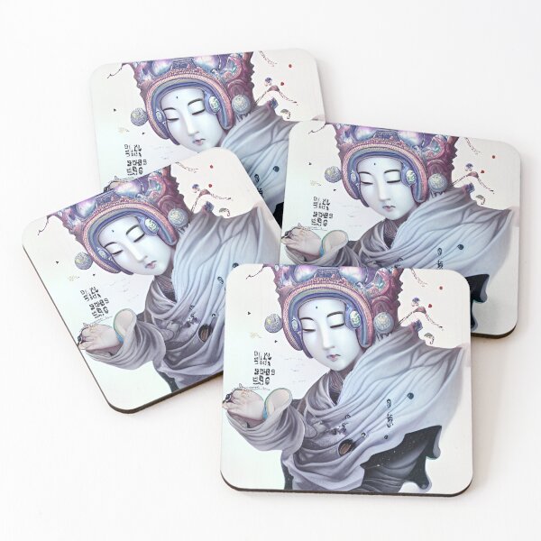 Item preview, Chinese Buddha Concept Art Digital Illustration Fantasy Portrait Asian Beauty Abstract Mystical Authentic Korean Japanese Traditional Ink Painting Face Mask Hanya Tattoo Character Design designed and sold by S Y N T H R E A L M.