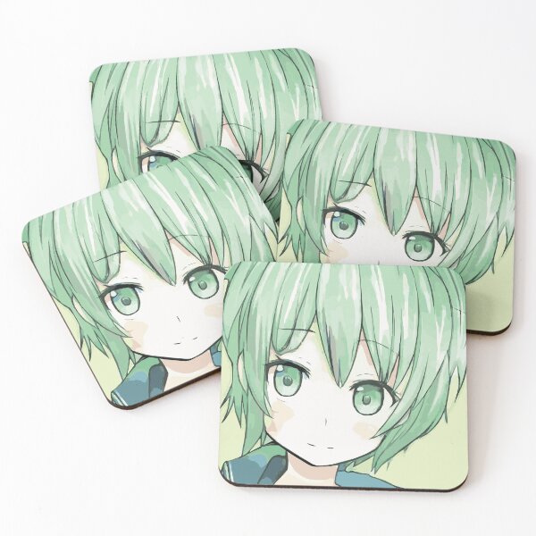 Item preview, green hair eyes Girl Anime Otaku Japanese Brown cute Girl - Beautiful pretty girl with big light green eyes designed and sold by tammury.