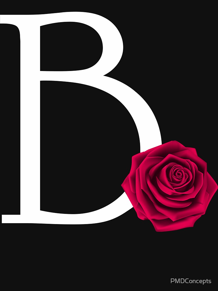 "Monogram Initial Letter B With Red Rose On Black Background" T-shirt ...