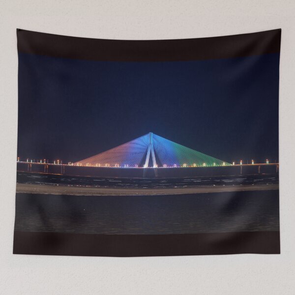 Item preview, Illuminated Bandra Worli Sea Link bridge on the 75th Independence Day of India, Mumbai, modern art, wall art, print, personalised gifts, custom printed gifts designed and sold by CameraDesign.