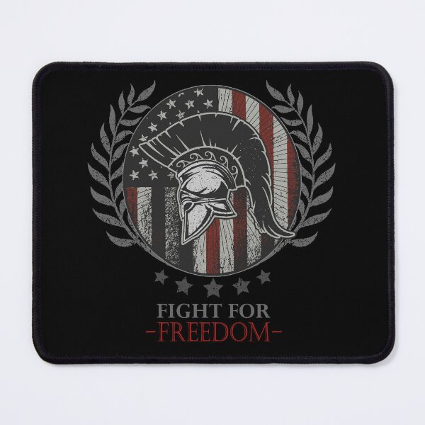 Item preview, Fight for Freedom - A Sparta helmet with the American flag in the background and the slogan Fight For Freedom designed and sold by velisani.