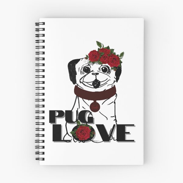 Item preview, Pug love, Pug loves red roses, Pug with flowers on head designed and sold by Anke Franikowski.