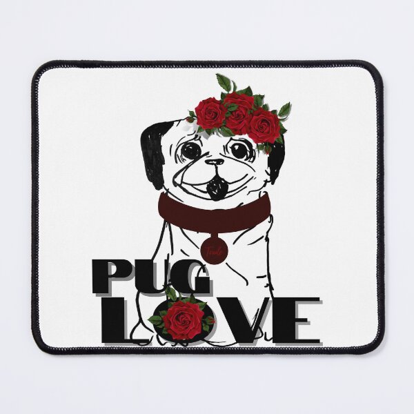 Item preview, Pug love, Pug loves red roses, Pug with flowers on head designed and sold by Anke Franikowski.