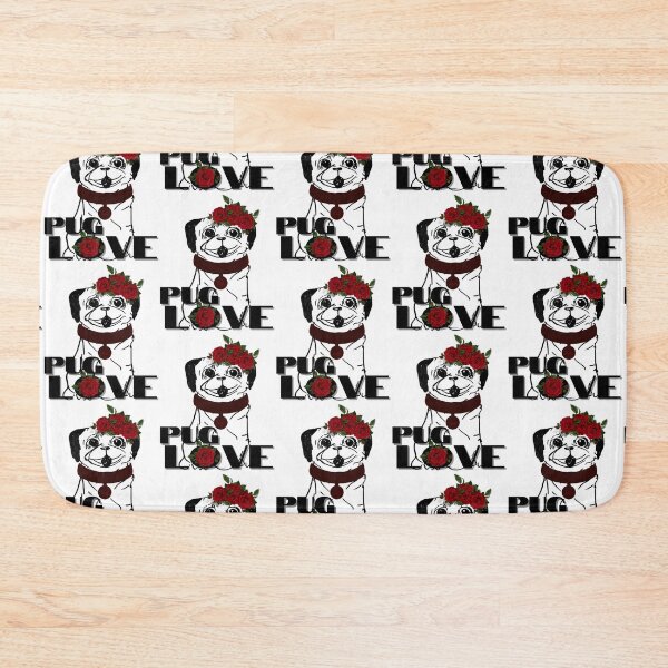 Item preview, Pug love, Pug loves red roses, Pug with flowers on head designed and sold by Anke Franikowski.