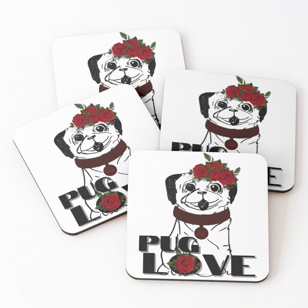 Item preview, Pug love, Pug loves red roses, Pug with flowers on head designed and sold by Anke Franikowski.