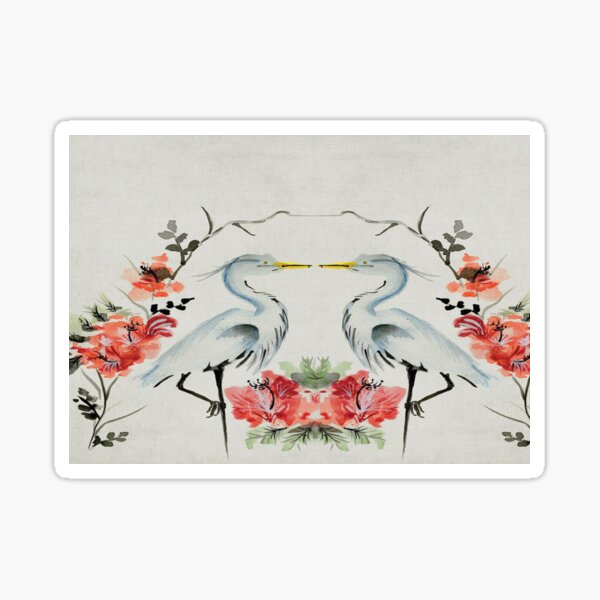 Feng Shui Cranes Couple avec des fleurs Sticker