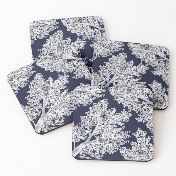 Item preview, Sea Fan Coral – White on Navy designed and sold by Cat Coquillette.