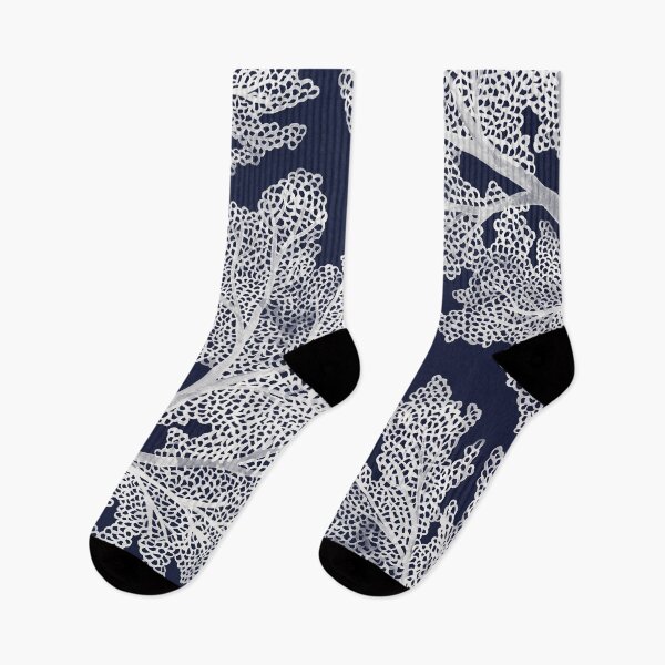 Item preview, Sea Fan Coral – White on Navy designed and sold by Cat Coquillette.