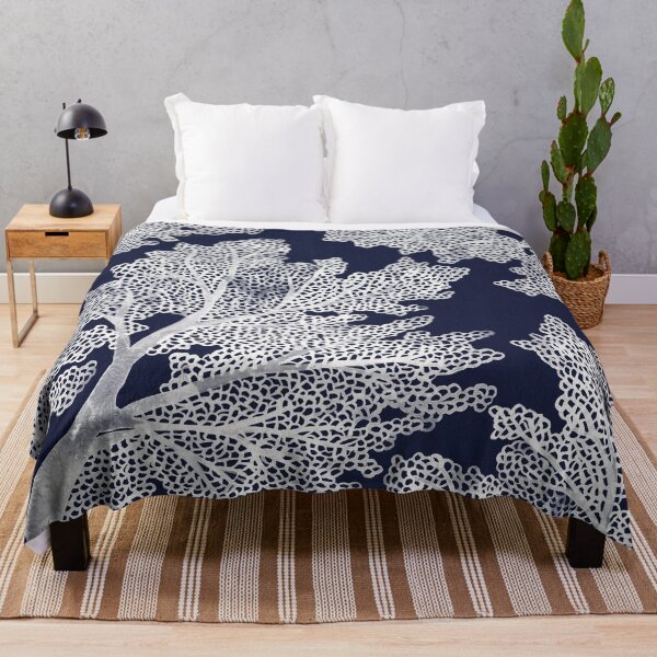Item preview, Sea Fan Coral – White on Navy designed and sold by Cat Coquillette.