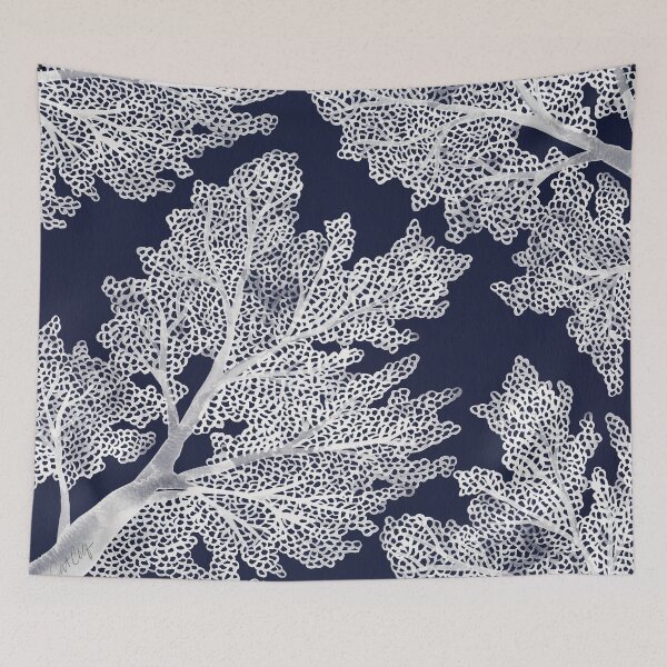 Item preview, Sea Fan Coral – White on Navy designed and sold by Cat Coquillette.