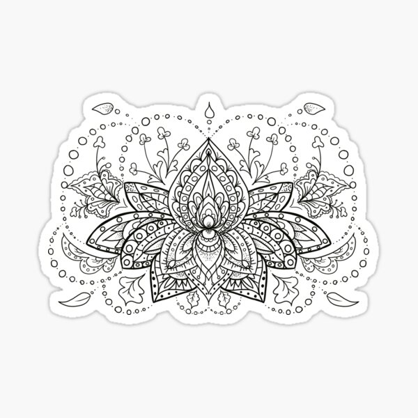 Lotus Flower Zentangle Mandala Black and White Design Sticker
