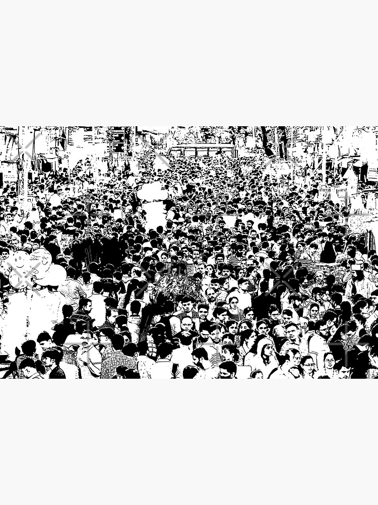 "Crowd in Mumbai, India, image converted to line drawing, modern art