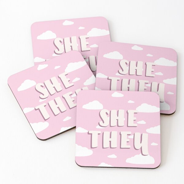 Item preview, Pink Clouds She/They Pronouns  designed and sold by MoonMint.