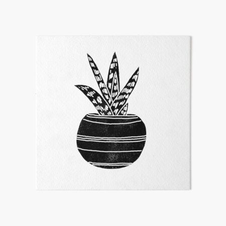 Linocut minimal cactus succulent houseplant black and white art decor Art Board Print