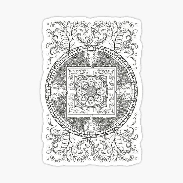 Traditional Elephant Mandala Black and White Design Sticker
