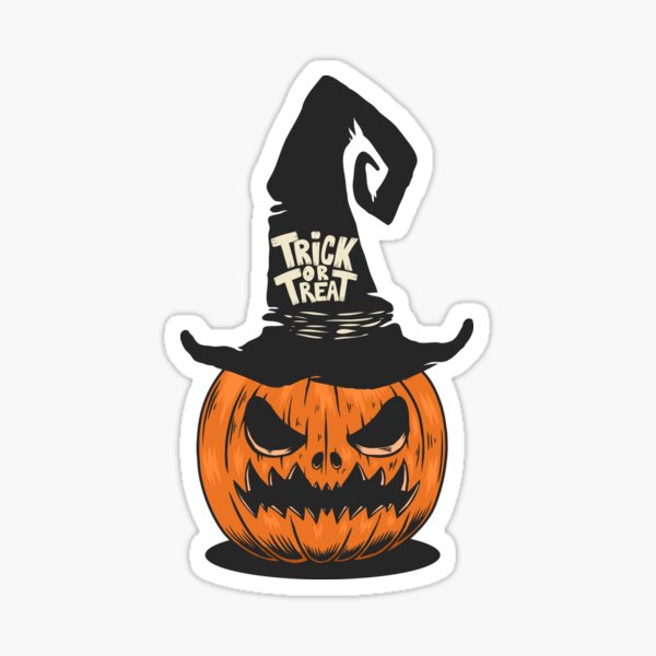 Halloween trick or treat pumpkin witch hat Sticker