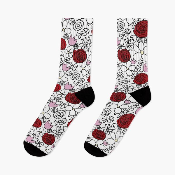 Item preview, Black and White Floral with Pink and Red designed and sold by RepeatCandy.