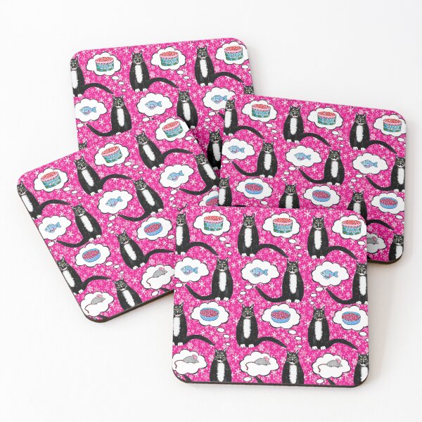 Item preview, Cats dreaming of Christmas treats or  Tuxedo Cats with snowflakes on pink designed and sold by MagentaRose.