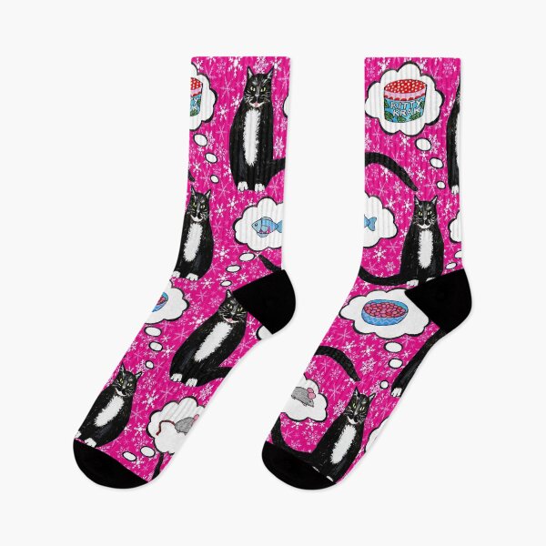 Item preview, Cats dreaming of Christmas treats or  Tuxedo Cats with snowflakes on pink designed and sold by MagentaRose.