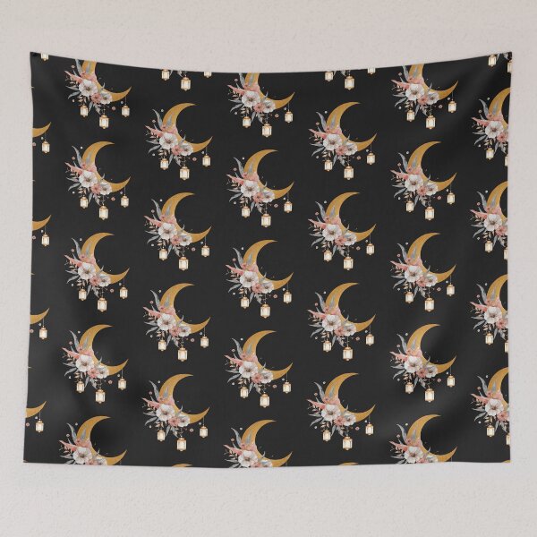 Item preview, Gold Crescent Moon with Flowers and Hanging Lanterns designed and sold by Alicia Chee.